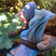 A woman making leaf plates.